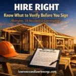 A residential construction site in Memphis, TN with lumber framing, scaffolding, and a contract clipboard — hire general contractor Memphis TN — lawrenceandlawrencegc.com