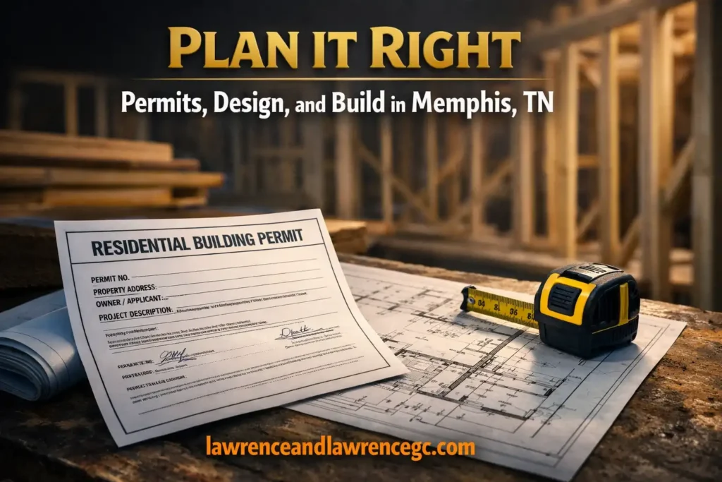 Birds-eye view of a residential rooftop home addition in progress over a brick home in Memphis, TN by a licensed home addition contractor Memphis TN — lawrenceandlawrencegc.com