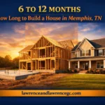 A Memphis, TN residential home shown across three construction phases from foundation to framing to completed exterior — build a house Memphis TN — lawrenceandlawrencegc.com