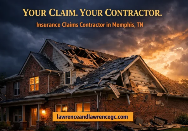 A storm-damaged Memphis, TN residential home exterior showing roof and siding damage managed by a licensed insurance claims contractor Memphis TN — lawrenceandlawrencegc.com