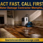 A Memphis, TN residential living room showing water-damaged buckled floors and stained drywall with drying equipment staged - water damage contractor Memphis TN - lawrenceandlawrencegc.com